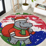 Gambia Christmas Round Carpet Santa Hippo National Coat of Arms Snowflakes and Festive Holiday - African Pride