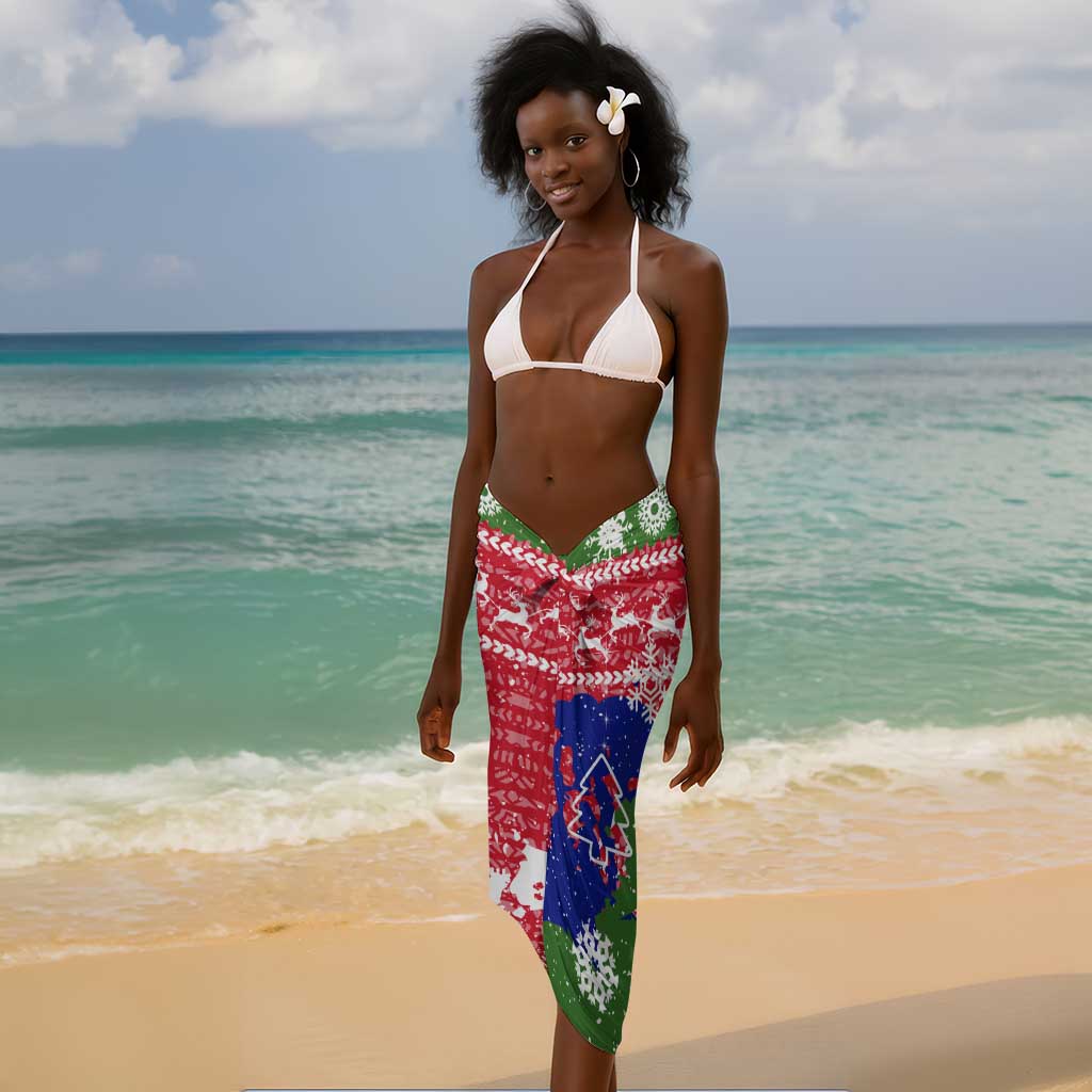 Gambia Christmas Sarong Santa Hippo National Coat of Arms Snowflakes and Festive Holiday - African Pride