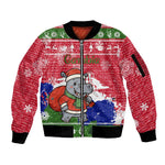 Gambia Christmas Sleeve Zip Bomber Jacket Santa Hippo National Coat of Arms Snowflakes and Festive Holiday - African Pride
