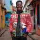Gambia Christmas Sleeve Zip Bomber Jacket Santa Hippo National Coat of Arms Snowflakes and Festive Holiday - African Pride