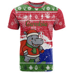 Gambia Christmas T shirt Santa Hippo National Coat of Arms Snowflakes and Festive Holiday - African Pride