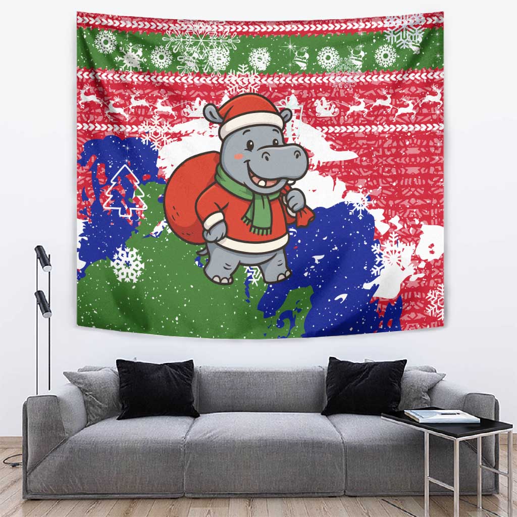 Gambia Christmas Tapestry Santa Hippo National Coat of Arms Snowflakes and Festive Holiday - African Pride