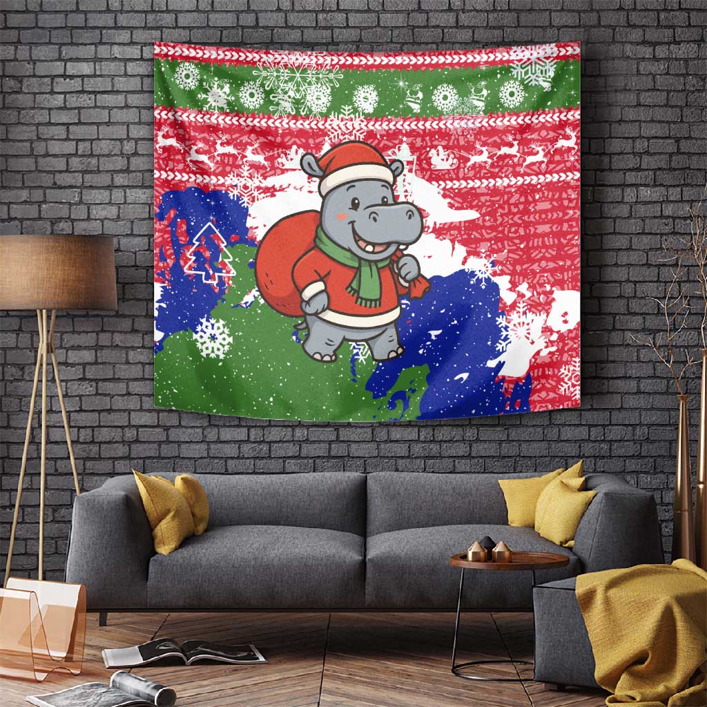 Gambia Christmas Tapestry Santa Hippo National Coat of Arms Snowflakes and Festive Holiday - African Pride