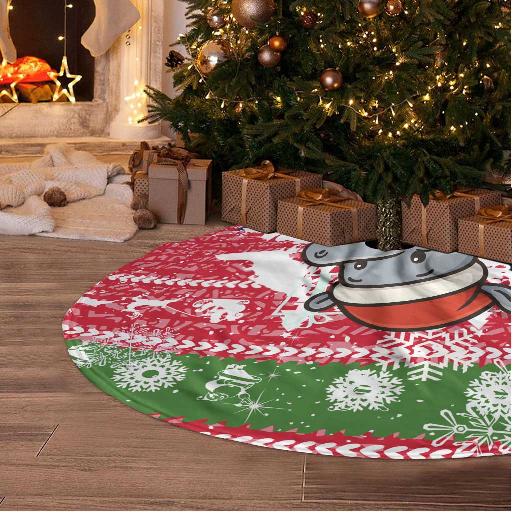 Gambia Christmas Tree Skirt Santa Hippo National Coat of Arms Snowflakes and Festive Holiday - African Pride
