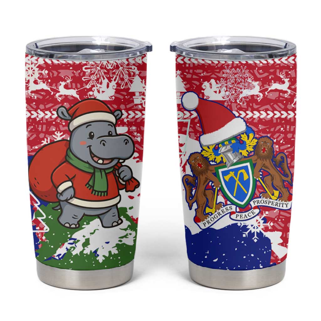 Gambia Christmas Tumbler Cup Santa Hippo National Coat of Arms Snowflakes and Festive Holiday - African Pride