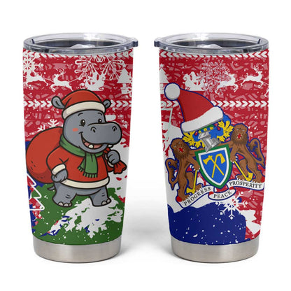 Gambia Christmas Tumbler Cup Santa Hippo National Coat of Arms Snowflakes and Festive Holiday - African Pride