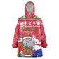 Gambia Christmas Wearable Blanket Hoodie Santa Hippo National Coat of Arms Snowflakes and Festive Holiday - African Pride