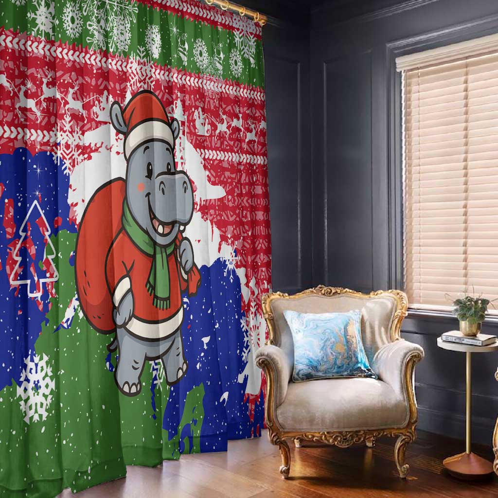 Gambia Christmas Window Curtain Santa Hippo National Coat of Arms Snowflakes and Festive Holiday - African Pride