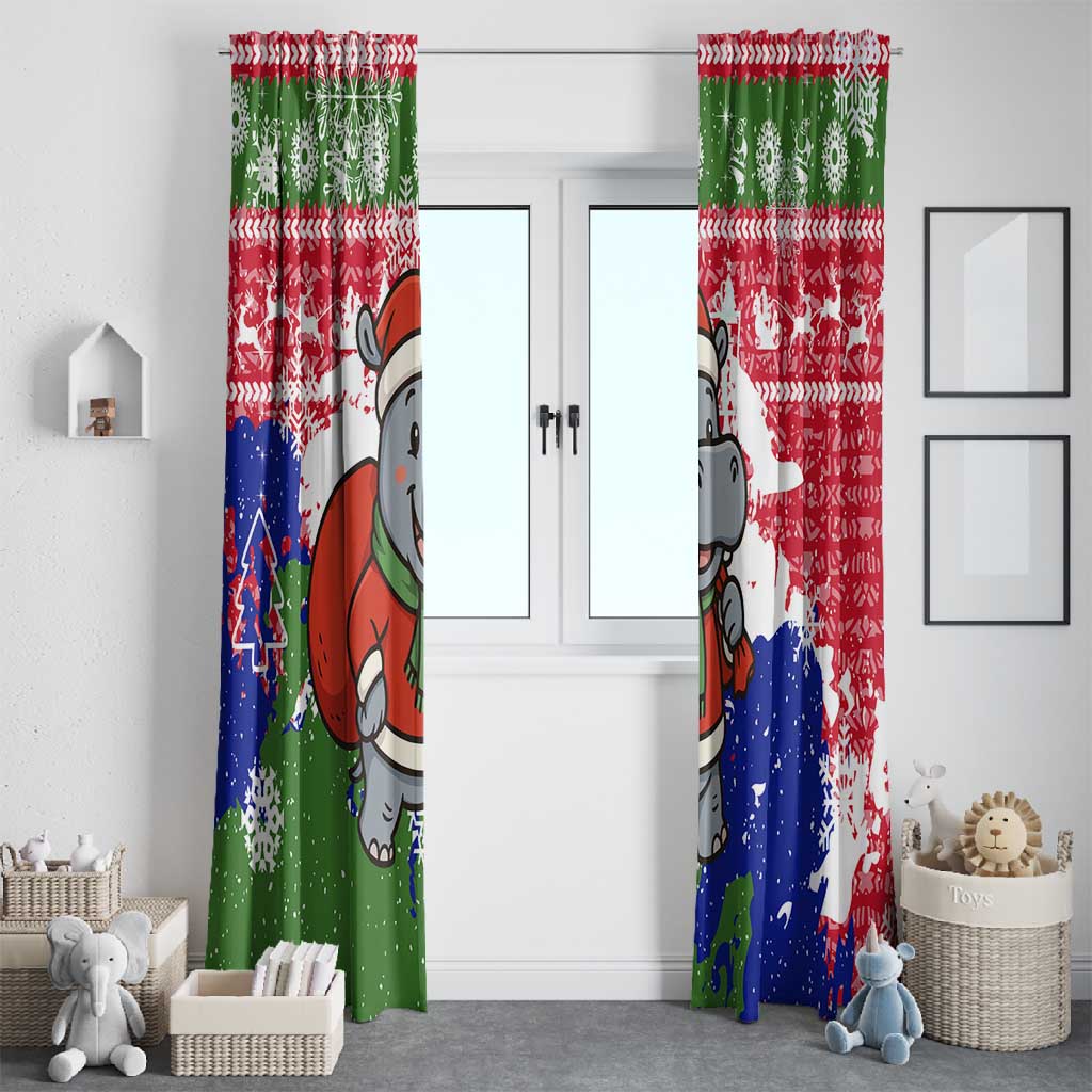 Gambia Christmas Window Curtain Santa Hippo National Coat of Arms Snowflakes and Festive Holiday - African Pride