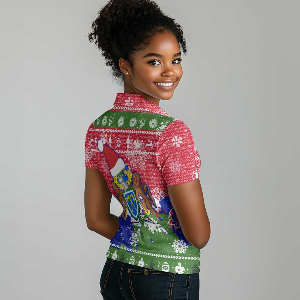 Gambia Christmas Women Polo Shirt Santa Hippo National Coat of Arms Snowflakes and Festive Holiday - African Pride