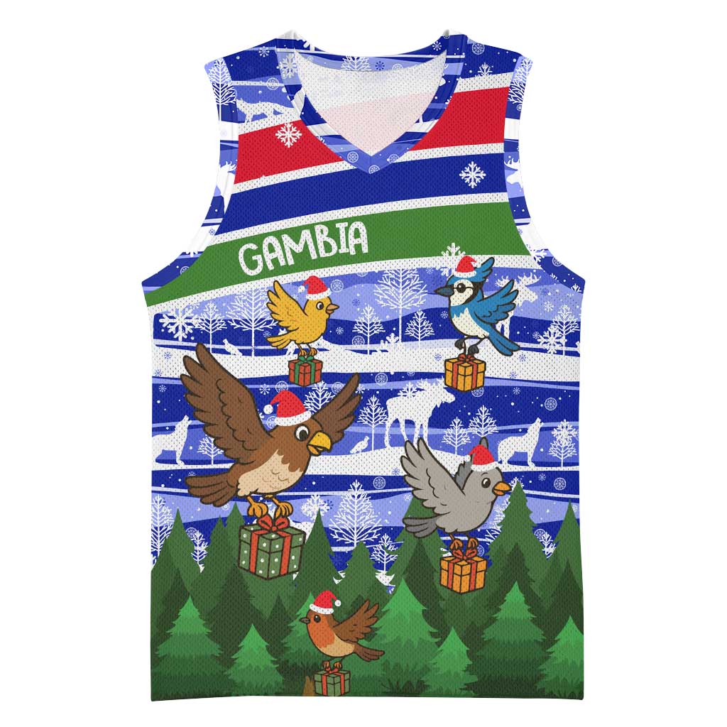 Gambia Christmas Basketball Jersey Santa Birds Gift Boxes Forest Scene and Snowflake TS04