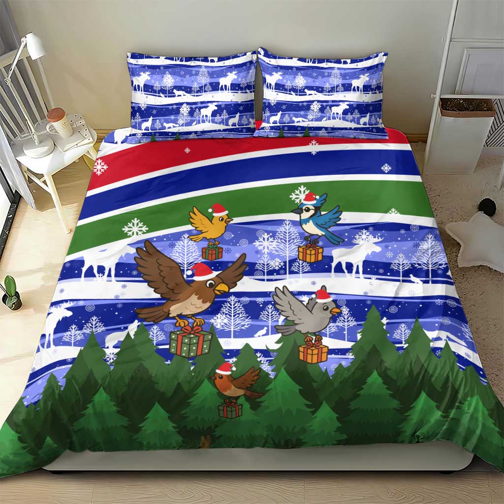 Gambia Christmas Bedding Set Santa Birds Gift Boxes Forest Scene and Snowflake - African Pride