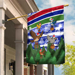 Gambia Christmas Garden Flag Santa Birds Gift Boxes Forest Scene and Snowflake - African Pride