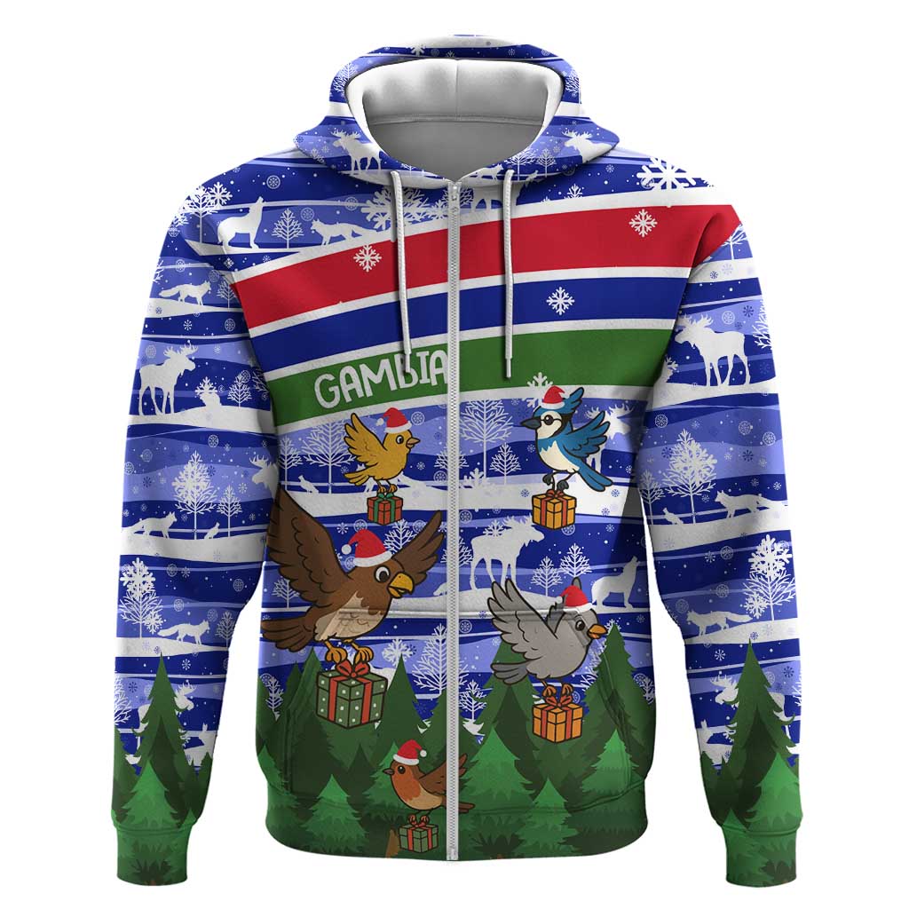 Gambia Christmas Hoodie Santa Birds Gift Boxes Forest Scene and Snowflake - African Pride