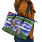 Gambia Christmas Leather Tote Bag Santa Birds Gift Boxes Forest Scene and Snowflake - African Pride