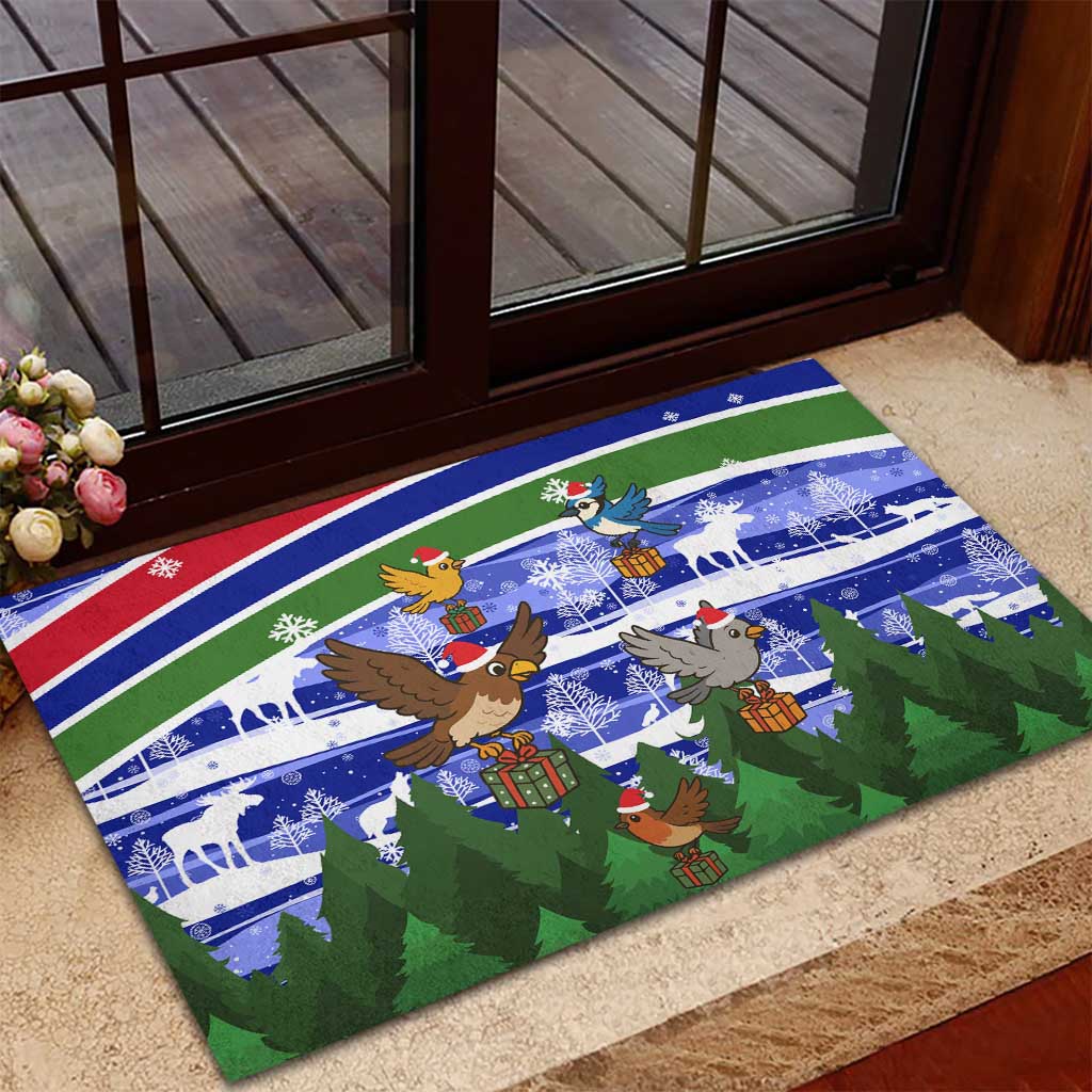 Gambia Christmas Rubber Doormat Santa Birds Gift Boxes Forest Scene and Snowflake - African Pride