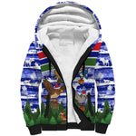 Gambia Christmas Sherpa Hoodie Santa Birds Gift Boxes Forest Scene and Snowflake - African Pride