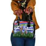 Gambia Christmas Shoulder Handbag Santa Birds Gift Boxes Forest Scene and Snowflake - African Pride