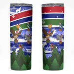 Gambia Christmas Skinny Tumbler Santa Birds Gift Boxes Forest Scene and Snowflake - African Pride