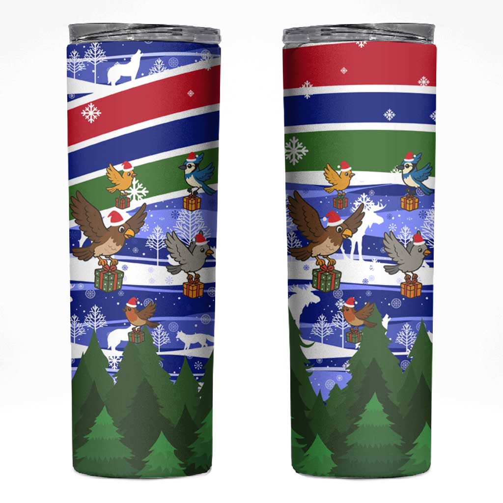 Gambia Christmas Skinny Tumbler Santa Birds Gift Boxes Forest Scene and Snowflake - African Pride