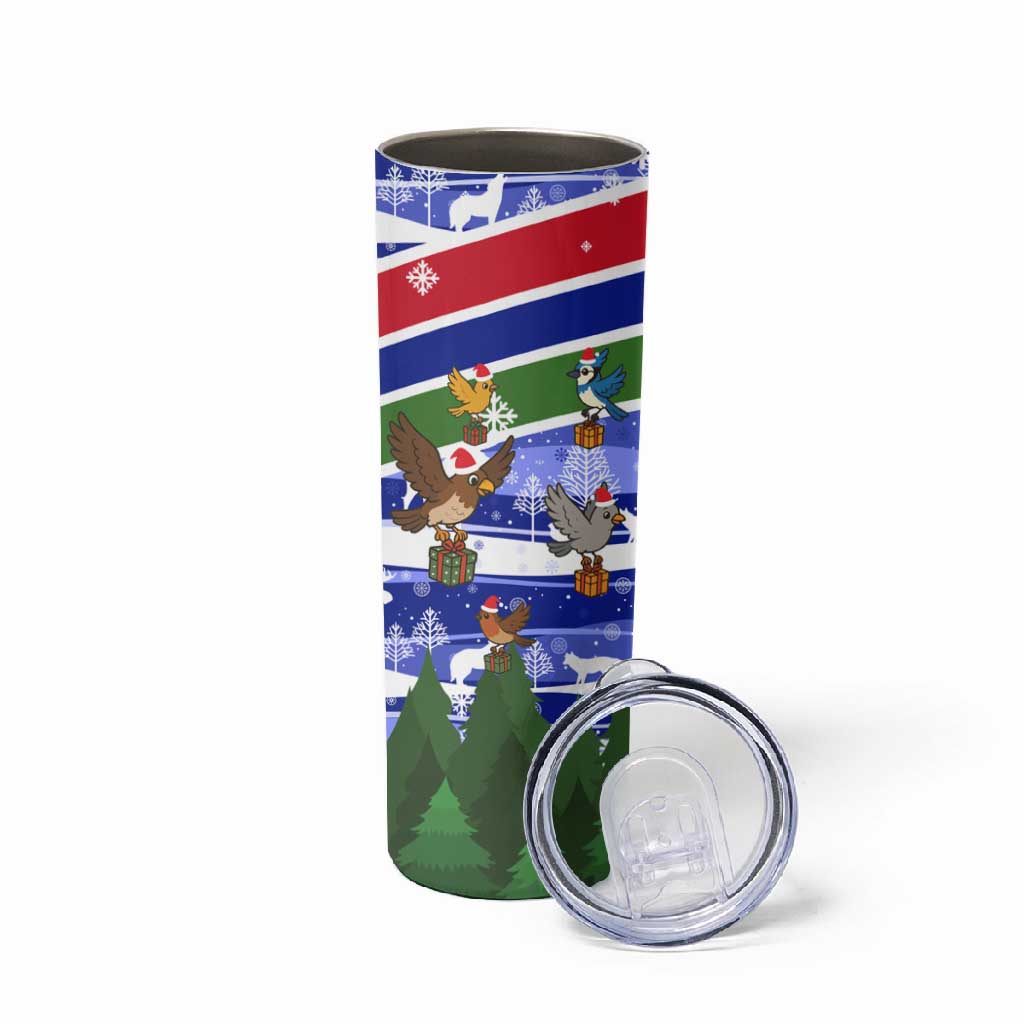 Gambia Christmas Skinny Tumbler Santa Birds Gift Boxes Forest Scene and Snowflake - African Pride