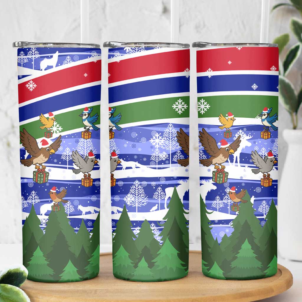 Gambia Christmas Skinny Tumbler Santa Birds Gift Boxes Forest Scene and Snowflake - African Pride