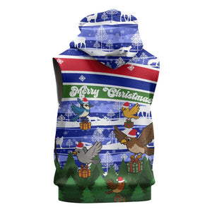 Gambia Christmas Sleeveless Zip Hoodie Santa Birds Gift Boxes Forest Scene and Snowflake - African Pride