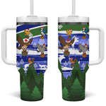 Gambia Christmas Tumbler With Handle Santa Birds Gift Boxes Forest Scene and Snowflake - African Pride