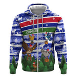 Gambia Christmas Zip Hoodie Santa Birds Gift Boxes Forest Scene and Snowflake - African Pride