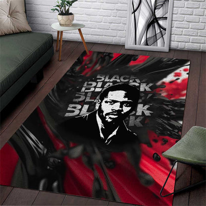 Steve Biko Area Rug with Black Consciousness Portrait, Power Fist Symbol and Red-Black Freedom - African Pride