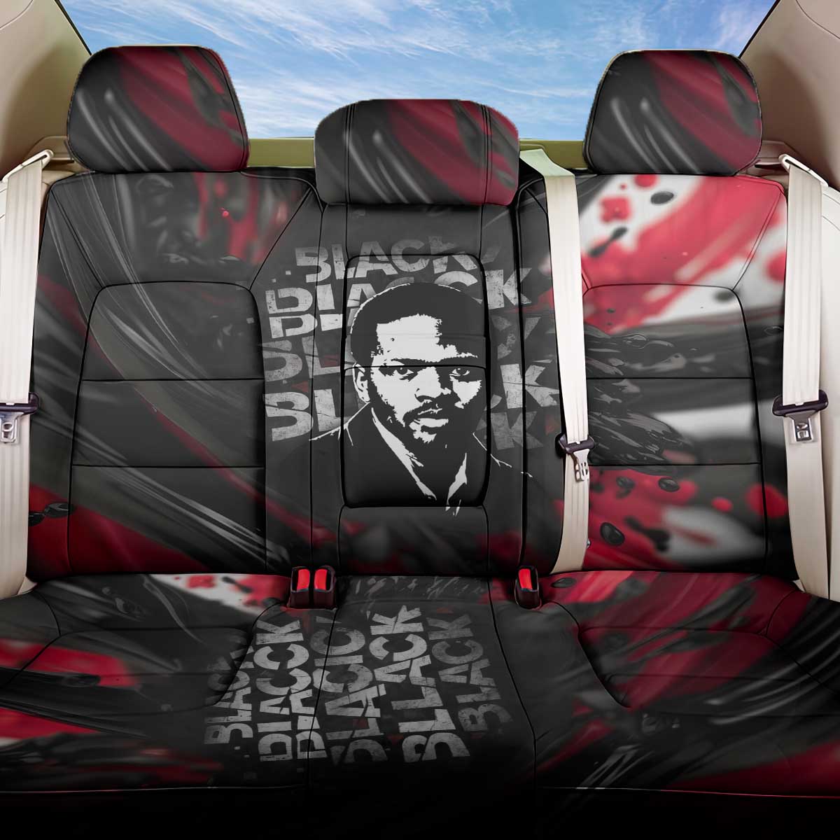 Steve Biko Back Car Seat Cover with Black Consciousness Portrait, Power Fist Symbol and Red-Black Freedom - African Pride