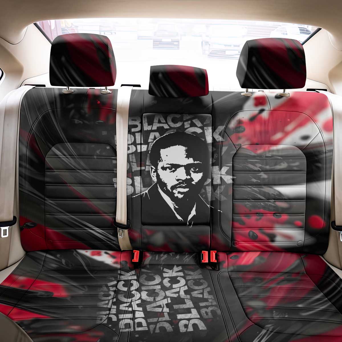 Steve Biko Back Car Seat Cover with Black Consciousness Portrait, Power Fist Symbol and Red-Black Freedom - African Pride