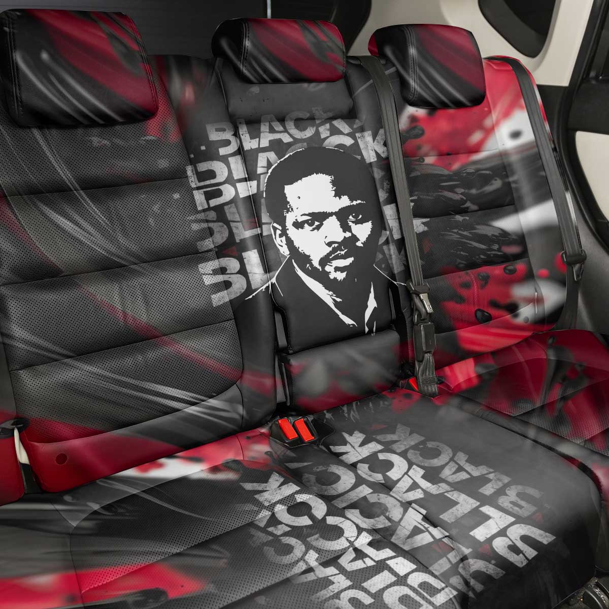 Steve Biko Back Car Seat Cover with Black Consciousness Portrait, Power Fist Symbol and Red-Black Freedom - African Pride