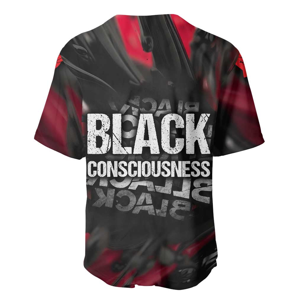 Steve Biko Baseball Jersey with Black Consciousness Portrait, Power Fist Symbol and Red-Black Freedom - African Pride