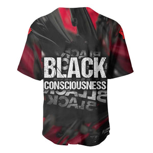 Steve Biko Baseball Jersey with Black Consciousness Portrait, Power Fist Symbol and Red-Black Freedom - African Pride