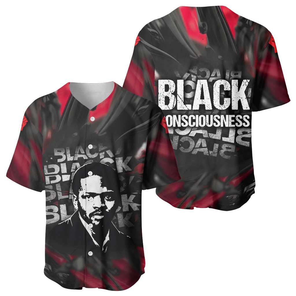 Steve Biko Baseball Jersey with Black Consciousness Portrait, Power Fist Symbol and Red-Black Freedom - African Pride