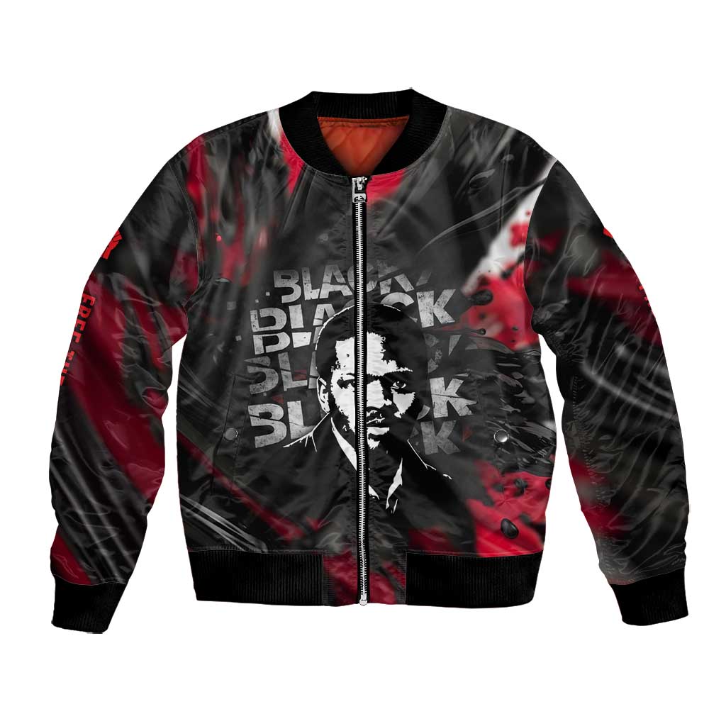 Steve Biko Bomber Jacket with Black Consciousness Portrait, Power Fist Symbol and Red-Black Freedom - African Pride