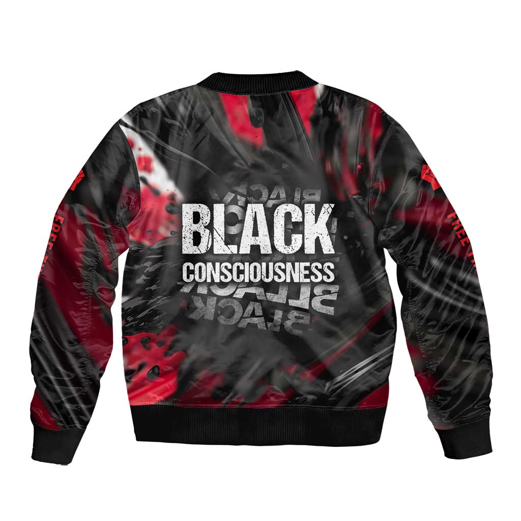 Steve Biko Bomber Jacket with Black Consciousness Portrait, Power Fist Symbol and Red-Black Freedom - African Pride