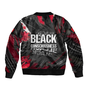 Steve Biko Bomber Jacket with Black Consciousness Portrait, Power Fist Symbol and Red-Black Freedom - African Pride