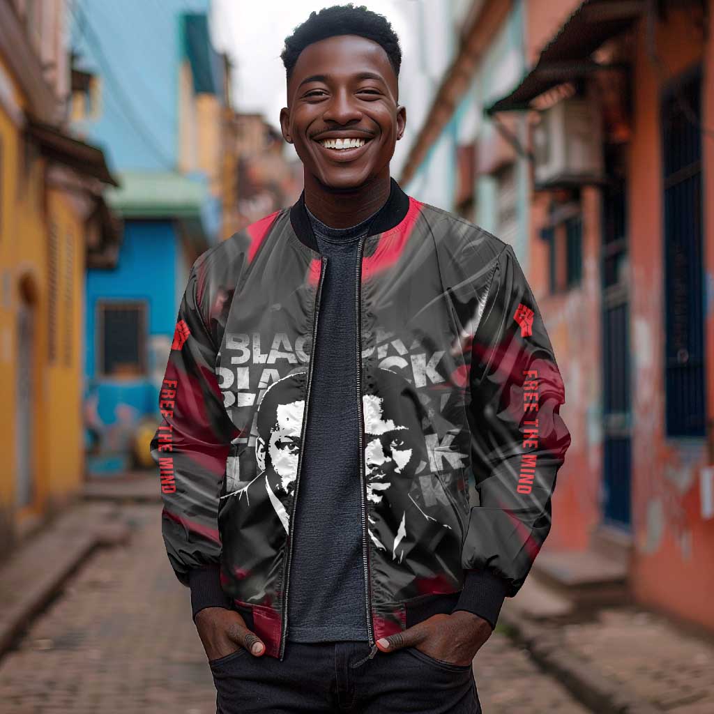 Steve Biko Bomber Jacket with Black Consciousness Portrait, Power Fist Symbol and Red-Black Freedom - African Pride