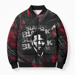 Steve Biko Bomber Puffer Jacket with Black Consciousness Portrait, Power Fist Symbol and Red-Black Freedom - African Pride