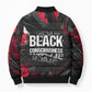 Steve Biko Bomber Puffer Jacket with Black Consciousness Portrait, Power Fist Symbol and Red-Black Freedom - African Pride