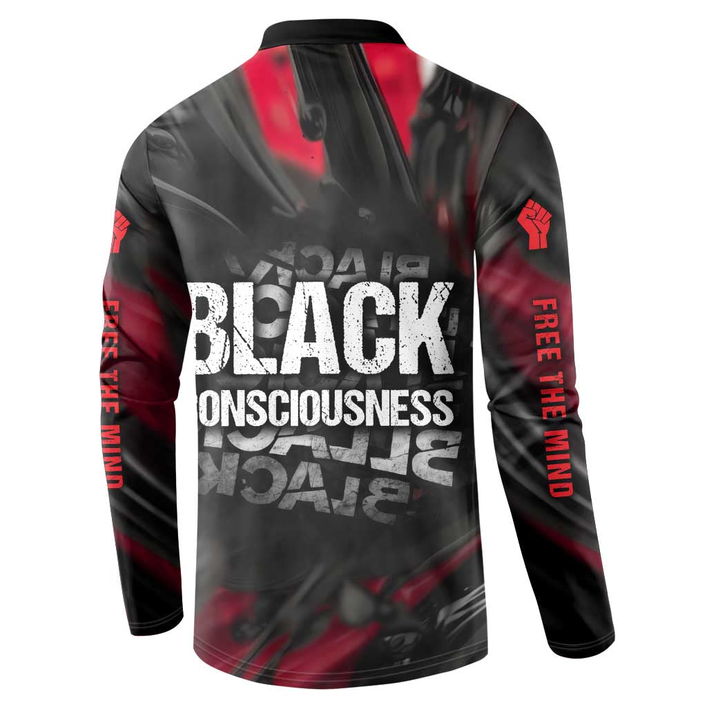 Steve Biko Button Sweatshirt with Black Consciousness Portrait, Power Fist Symbol and Red-Black Freedom