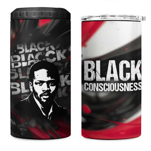 Steve Biko 4 in 1 Can Cooler Tumbler with Black Consciousness Portrait, Power Fist Symbol and Red-Black Freedom - African Pride