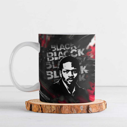 Steve Biko Ceramic Mug with Black Consciousness Portrait, Power Fist Symbol and Red-Black Freedom - African Pride