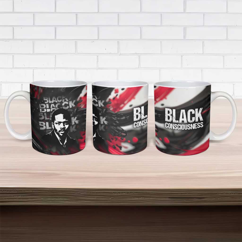 Steve Biko Ceramic Mug with Black Consciousness Portrait, Power Fist Symbol and Red-Black Freedom - African Pride