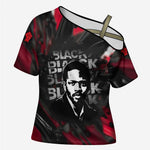 Steve Biko Cross Shoulder Shirt with Black Consciousness Portrait, Power Fist Symbol and Red-Black Freedom - African Pride