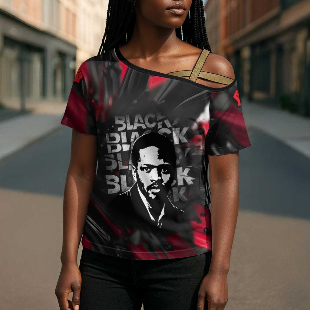 Steve Biko Cross Shoulder Shirt with Black Consciousness Portrait, Power Fist Symbol and Red-Black Freedom - African Pride