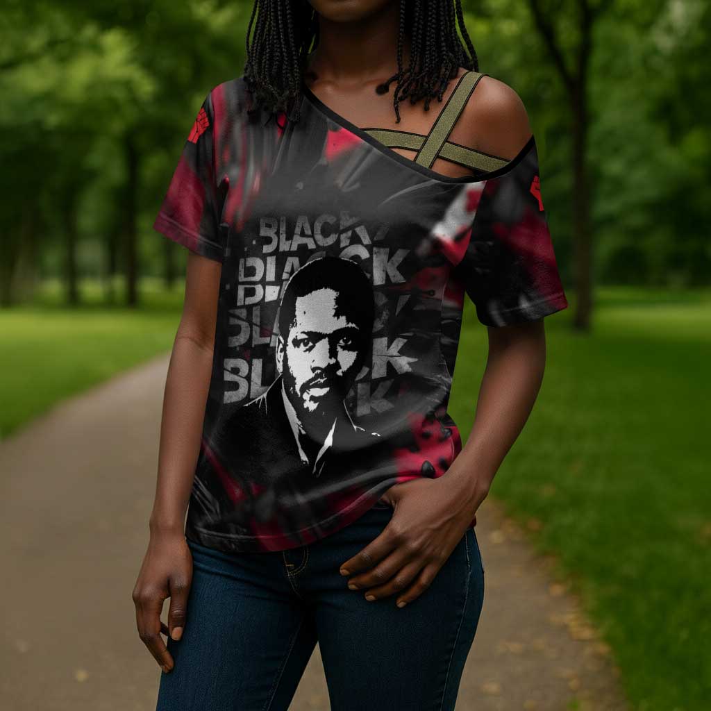 Steve Biko Cross Shoulder Shirt with Black Consciousness Portrait, Power Fist Symbol and Red-Black Freedom - African Pride