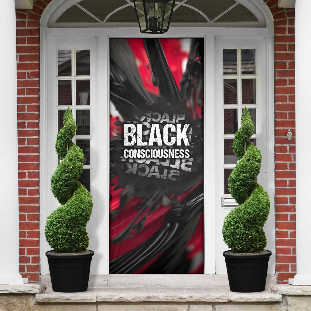 Steve Biko Door Cover with Black Consciousness Portrait, Power Fist Symbol and Red-Black Freedom - African Pride